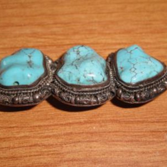 Vintage Silver Faux Turquoise Stone Pin Brooch - Picture 3 of 4